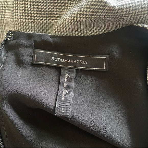 BCBGMaxazria Plaid Shift Dress Long Sleeve Mini Prep Tartan Grey White Large - Picture 12 of 13